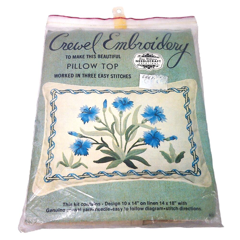 Vintage Elsa Williams Crewel Embroidery Floral Pillow Top New
